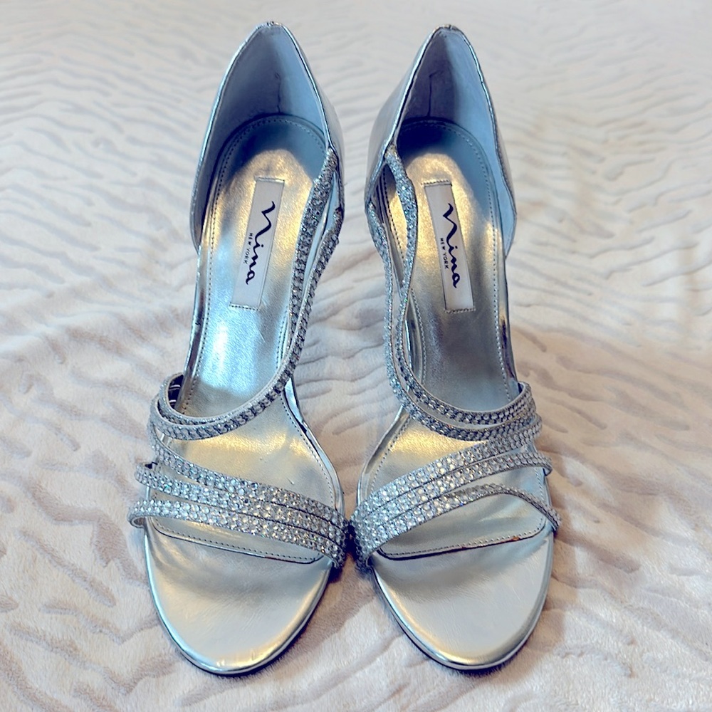 Nina New York Silver Rhinestone High Heels 3"